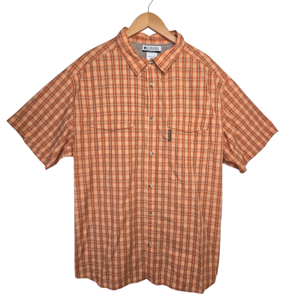 Columbia Mens‎ Orange Plaid SZ XXL Omni Shade Sun Protection Vented Wicking Camp